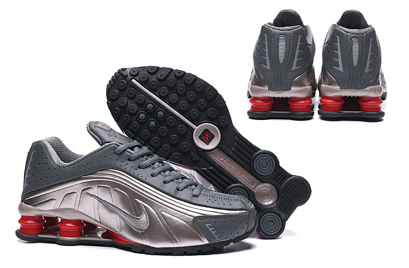 2019 Men Nike Shox R4 Grey Gold Red Shoes - Click Image to Close